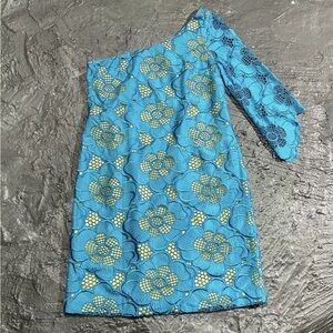 Lilly Pulitzer Blue One Sleeve Layered Crochet Cutout Dress